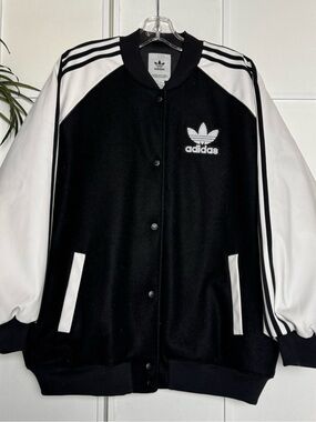 adidas Black and White Retro Varsity Jacket with Trefoil